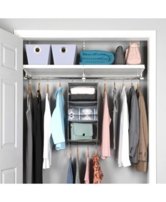 Hanging Closet Organizer with 3 Shelves and Black Metal Rod