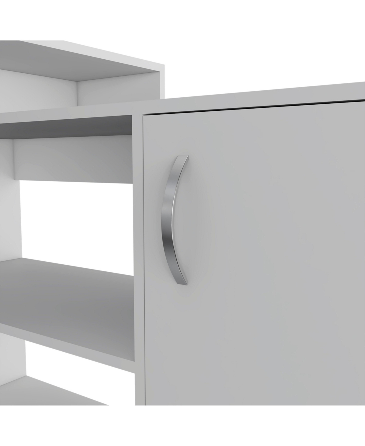 Depot E-Shop Boston L-Shaped Desk, Single Door Cabinet, Two Open Shelves, Two Interior Shelves, Light Oak