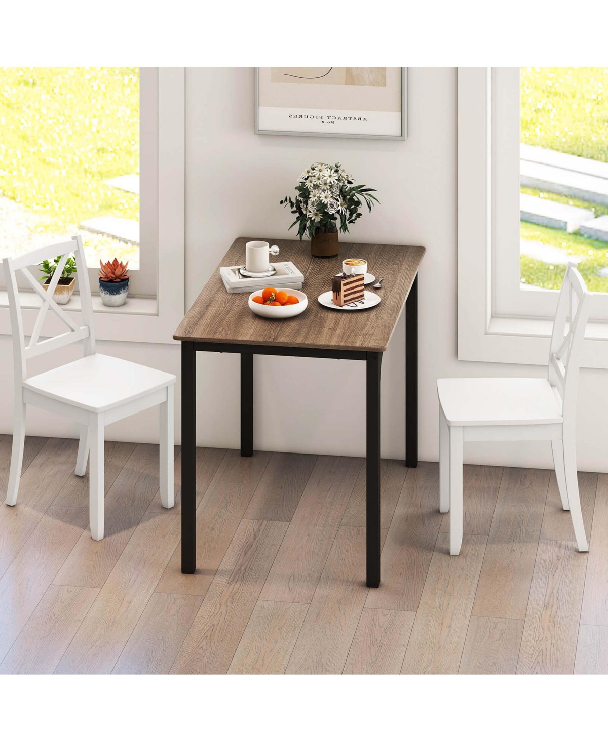 Costway Dining Chair Set of 2 Kitchen Side Chairs with Rubber Wood Legs & Cross Back