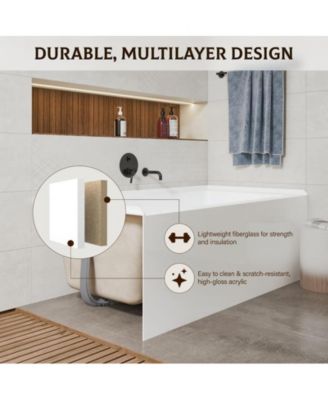 60 Inch Acrylic Rectangular Alcove Soaking Bathtub, Rectangle 60-Inch x 32-Inch Alcove Bath with Integral Apron, Integral Flange and Left Hand Drain, White,Chrome Pop-Up Drain