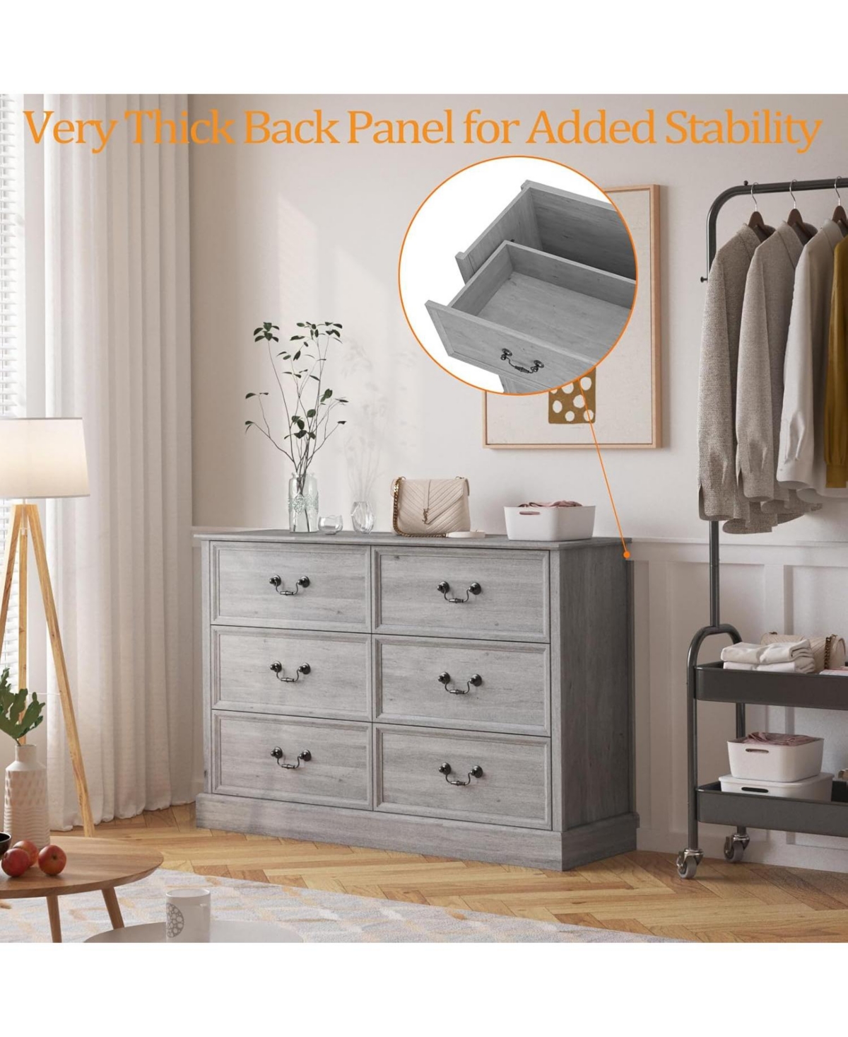 gaomon Modern Farmhouse 6-Drawer Double Dresser - Rustic Wood Storage Cabinet For Bedroom/Living Room