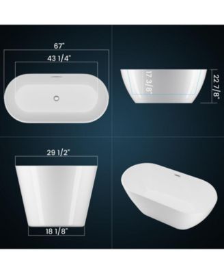 Luxurious 67-Inch Deep Soaking Acrylic Freestanding Bathtub with Sloped Lumbar Support, Glossy White Finish, Chrome Drain, cUPC Certified