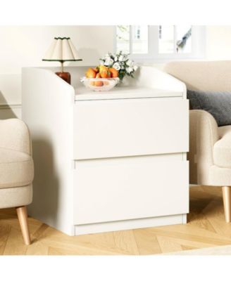 Nightstand with Drawers Bedside Table White End Table Modern Bed Side Table 2 Drawers Night Stand Drom Side Table Curved with Handle Free Design for Living Room