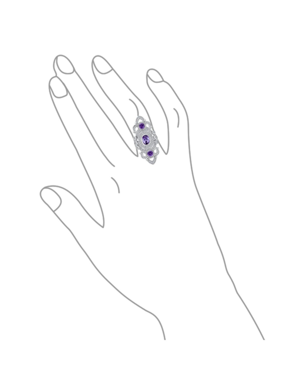 Bling Jewelry FiligreeCubic Zirconia Armor Full Finger Statement Ring Cz Silver Plated Brass - Purple
