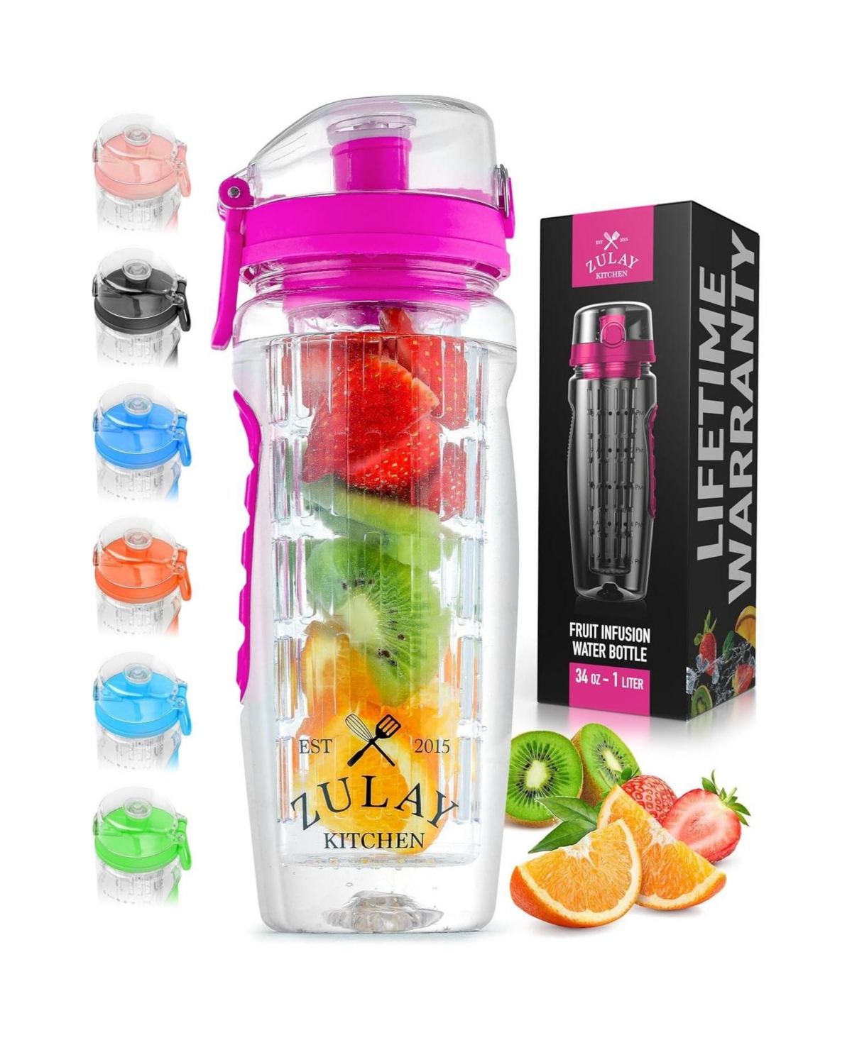 Zulay Kitchen Leakproof Fruit Infuser Water Bottle with Anti-Slip Grip Large, 34 oz