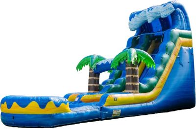 19  Tall Surf Beach Inflatable Single Lane Water Slide with Detachable Pool, Commercial Grade, Tall Seating Height, PVC Vinyl, Outdoor Backyard, Summer Fun, Blow Up, Water Park, (Blower Included)