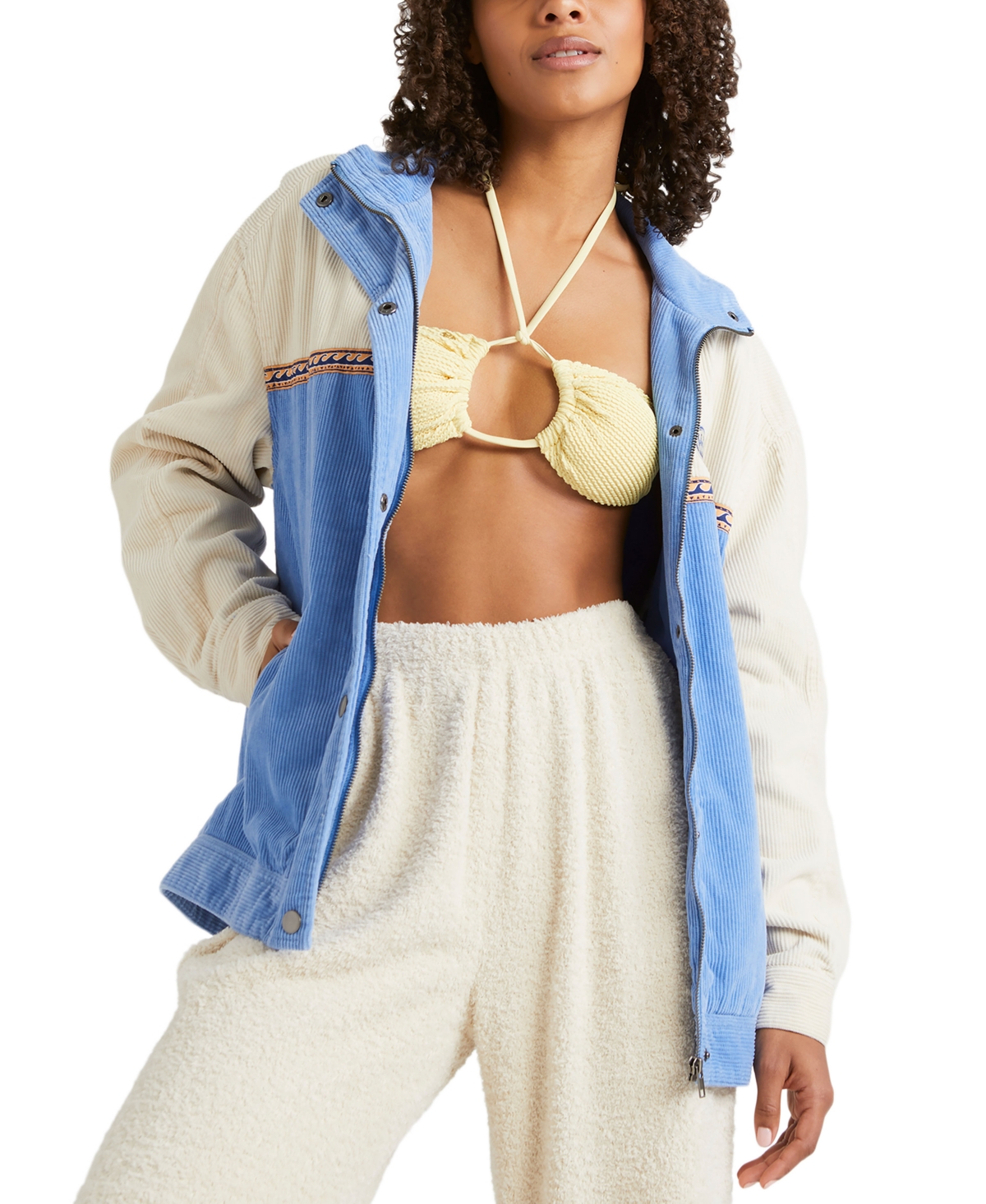 Juniors' Set The Wave Cotton Colorblocked Jacket - Multi