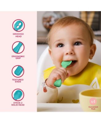 Silicone Baby Spoons First Stage Baby Feeding Spoons Stage 1 and Stage 2-4pcs (Green & Blue)