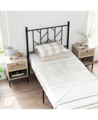 2PCS Rattan Nightstand Boho End Table w/ Drawer & Open Shelf for Living Room Oak