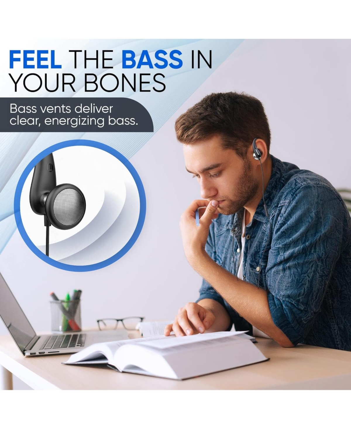 Philips Flexible Earhook Headphones - Secure Fit, Neodymium Drivers, Lightweight, Ergonomic Design, Durable Build, and 3.5mm Jack for Active Use - Bla