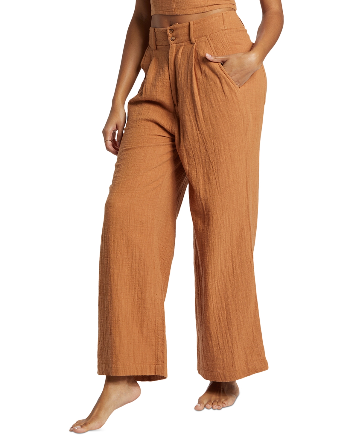 Shop Billabong Juniors' Tailor Made Cotton High-rise Pants In Sandalwood