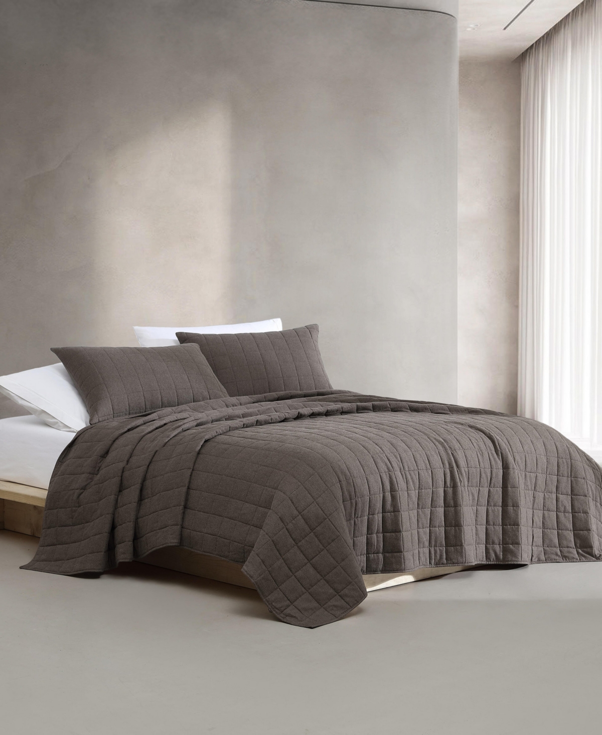 Calvin Klein Melange Flannel Quilt In Chocolate
