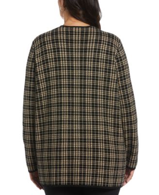Plus Size Plaid Jacquard Flyaway Cardigan Sweater