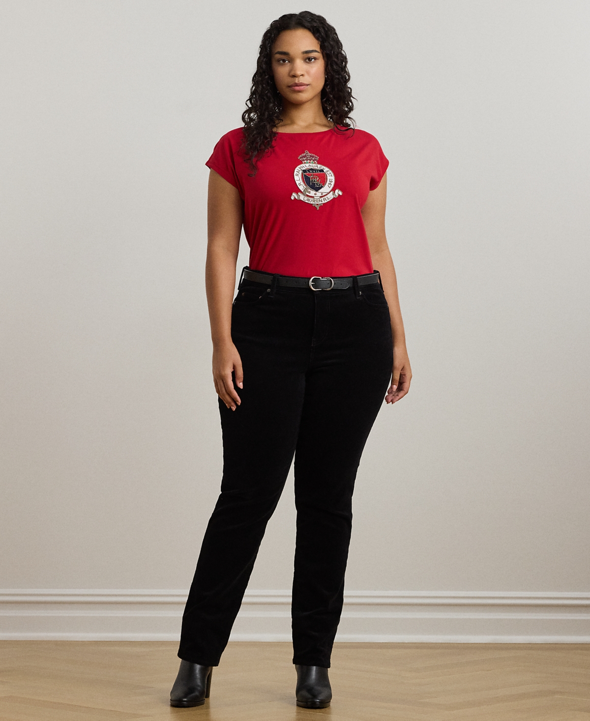 Lauren Ralph Lauren Plus Size Beaded-Crest Cotton Tee