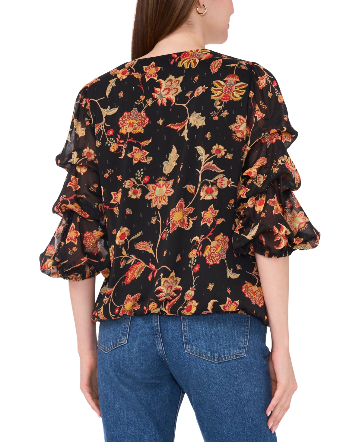 Sam & Jess Women's Solid-Color Lantern-Sleeve Blouse