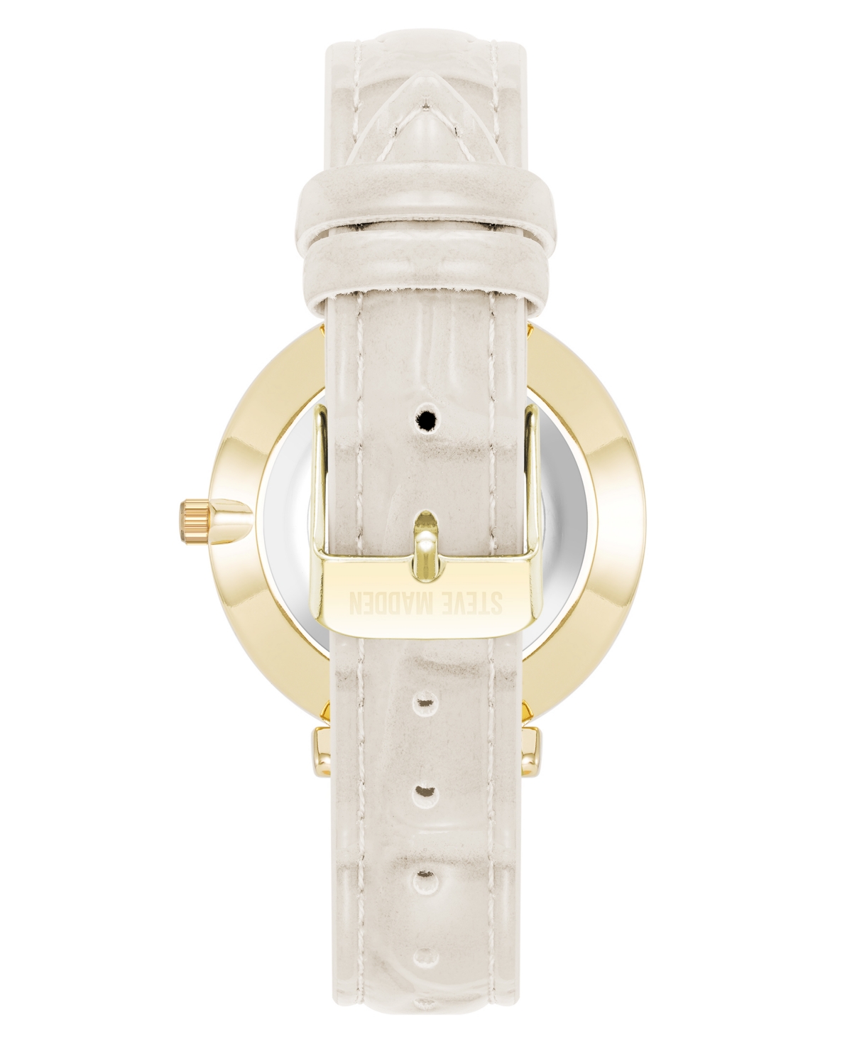 Steve Madden Women's Contemporary White Faux Leather And Gold-tone Alloy Metal Watch, 35mm In Ivory,white,gold-tone