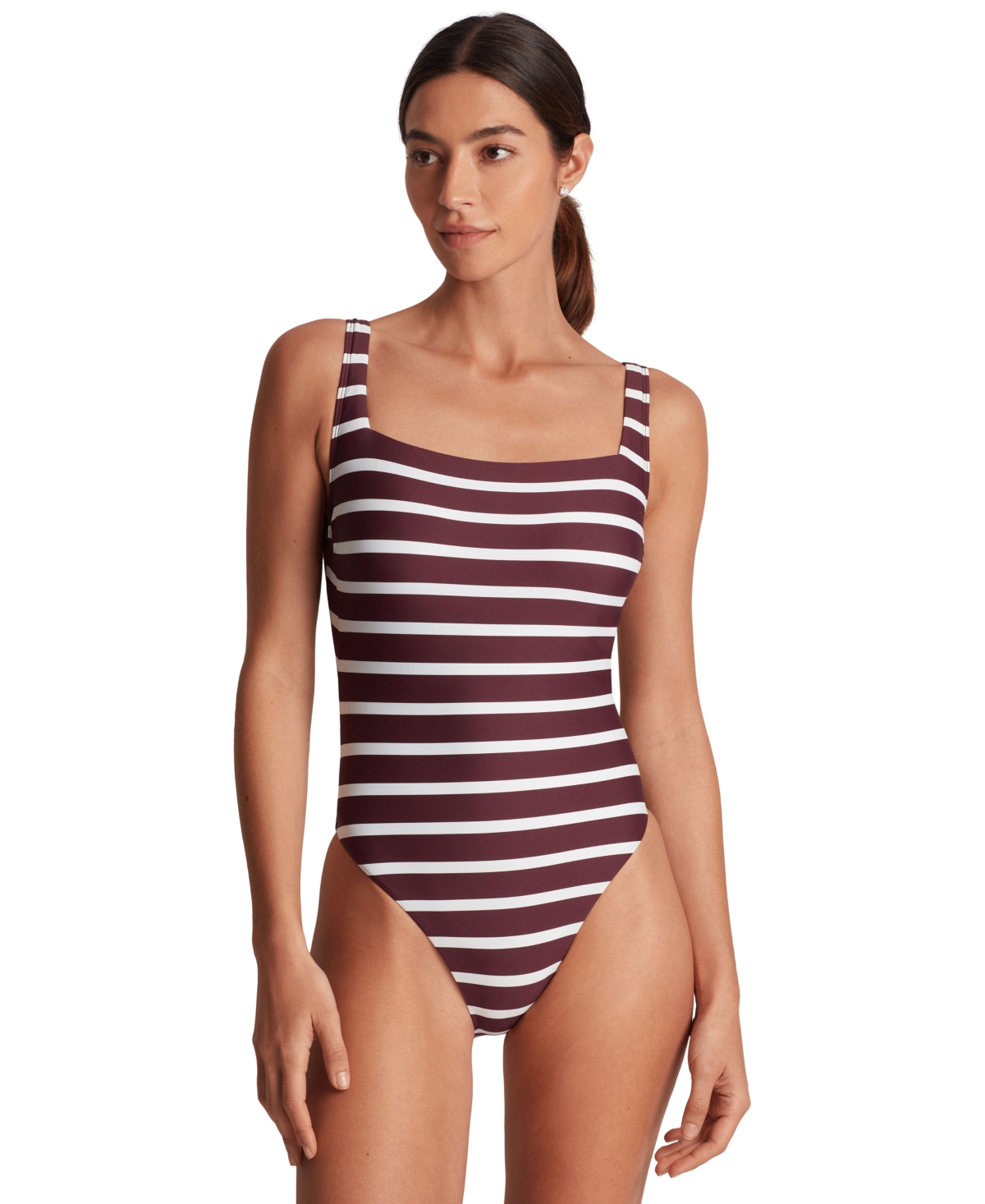 Shop Ralph Lauren Women's Striped Low-back One-piece Swimsuit In Lago Stripe