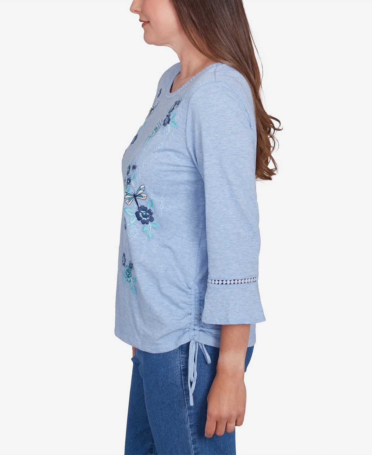 Alfred Dunner Women's Lake Victoria Flower Butterfly Embroidered Top In Chambray