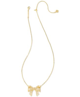 Gold-Tone Cultured Freshwater Pearl (2-3/4mm) & Crystal Bow Adjustable 17" Pendant Necklace
