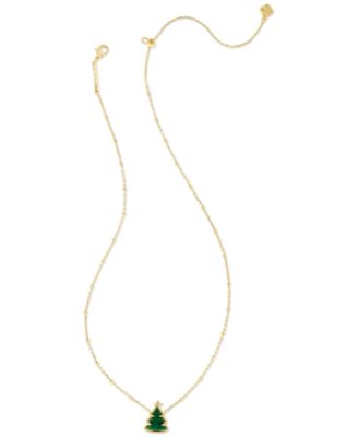 Gold-Tone Green Quartzite Christmas Tree Adjustable Pendant Necklace, 14" + 4" extender