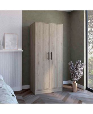 Darwin 180 Armoire, Double Door Cabinets, Metal Rod, Metal Handle, Two Shelves, One Drawer, Light Gray