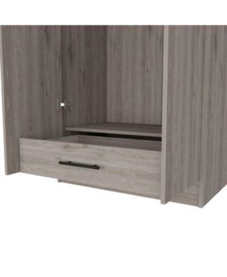 Darwin 180 Armoire, Double Door Cabinets, Metal Rod, Metal Handle, Two Shelves, One Drawer, Light Gray