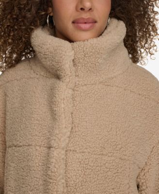Women's Long Sherpa Snap-Closure Teddy Coat