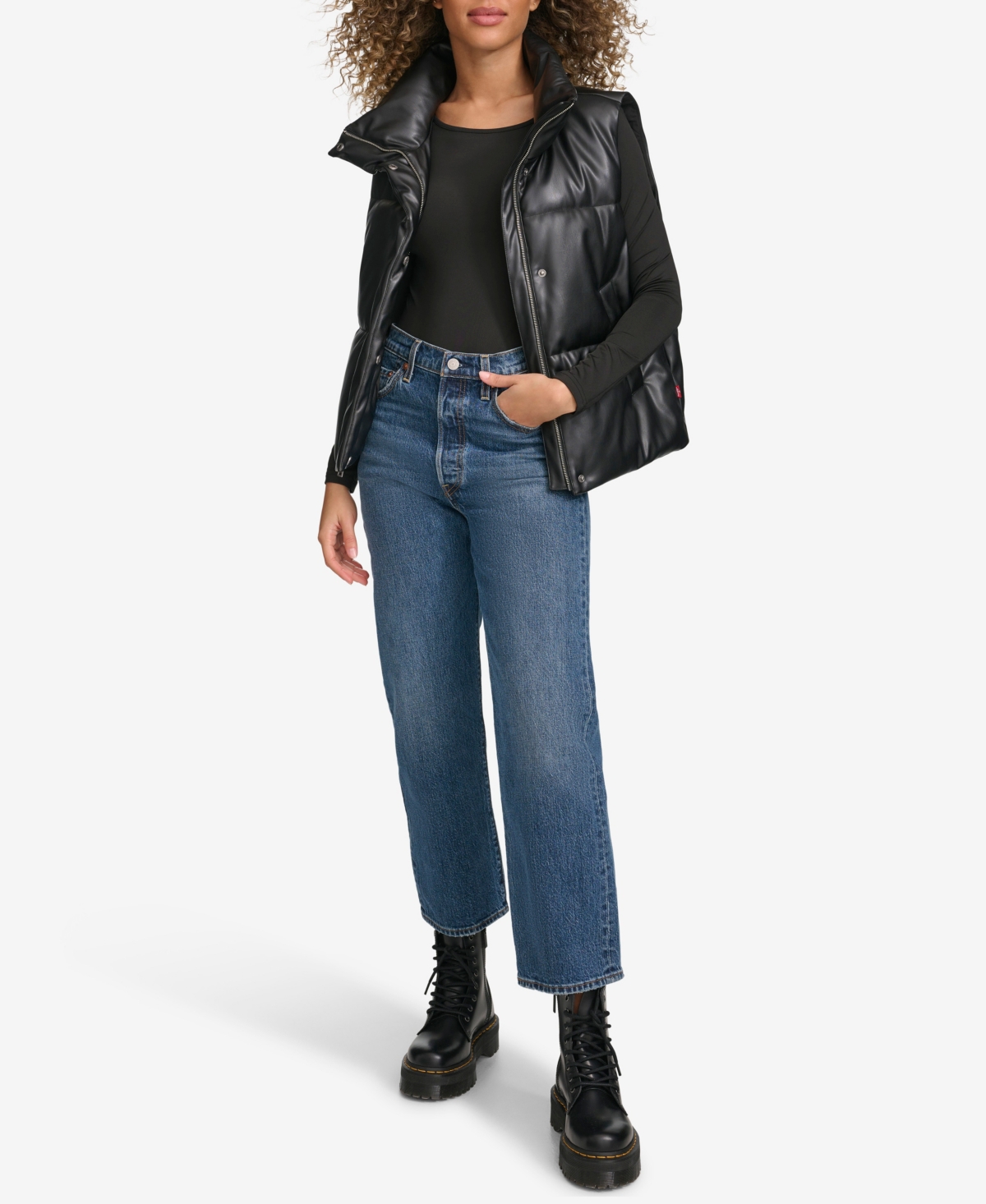 LEVI'S WOMEN'S FAUX LEATHER PUFFER VEST 