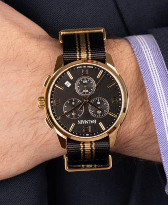 Men's Swiss Chronograph Madrigal Black Striped NATO Strap Watch 42mm