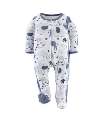 Baby Boys Blue Safari Footed Sleepers for Boys, 3 Pack