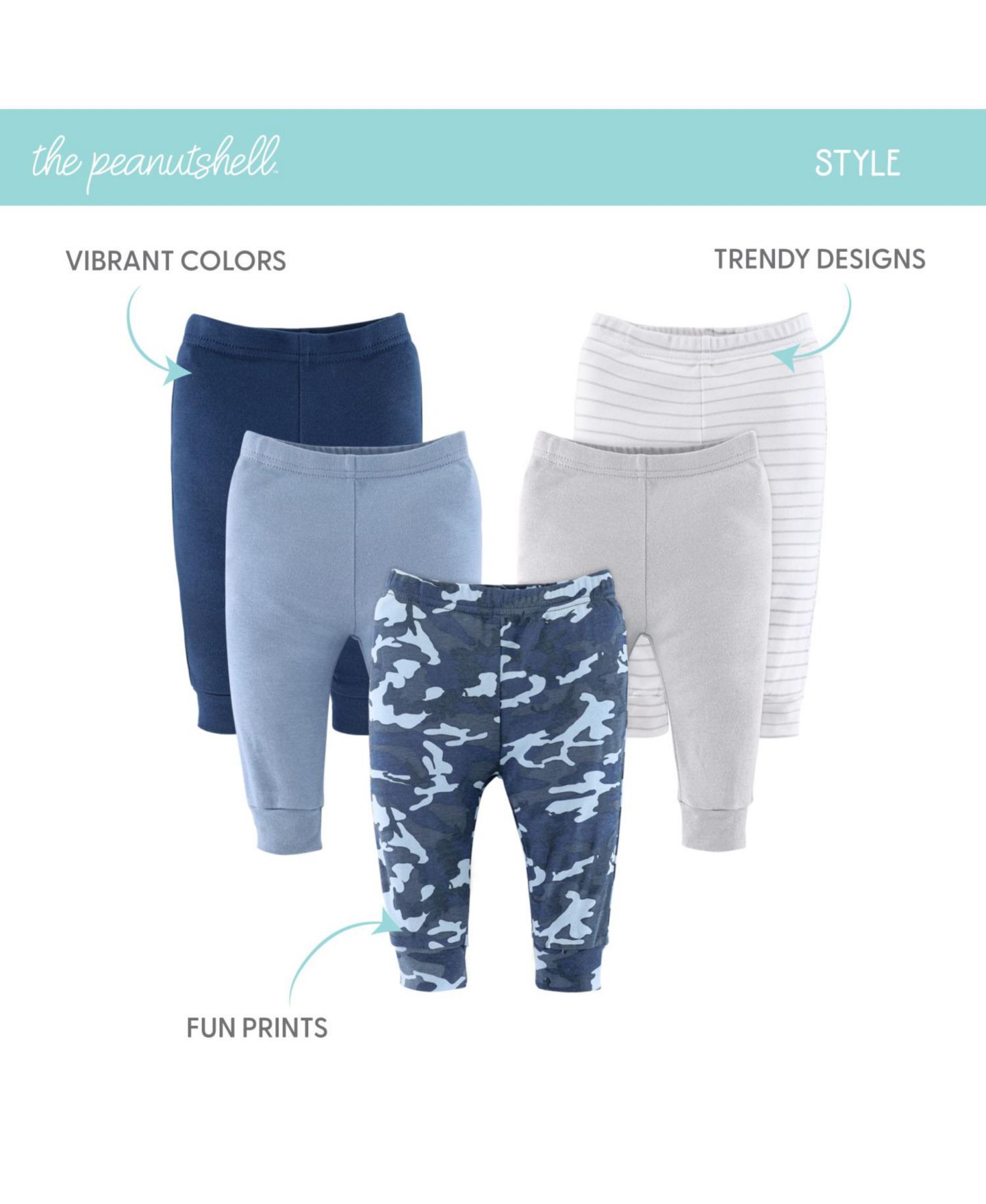 Брюки The Peanutshell Pants, 5-Pack, Blue Camo для мальчиков-малышей, цвет: Синий — фото 4
