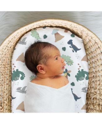 Green Dino Bassinet Sheets for Newborn Baby Boy & Baby Girl, 4 Pack Set