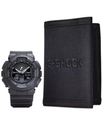 G-Shock - Men's Analog Digital Black Resin Strap Watch and Wallet Gift Set 55x51mm GA100-1A1BOB