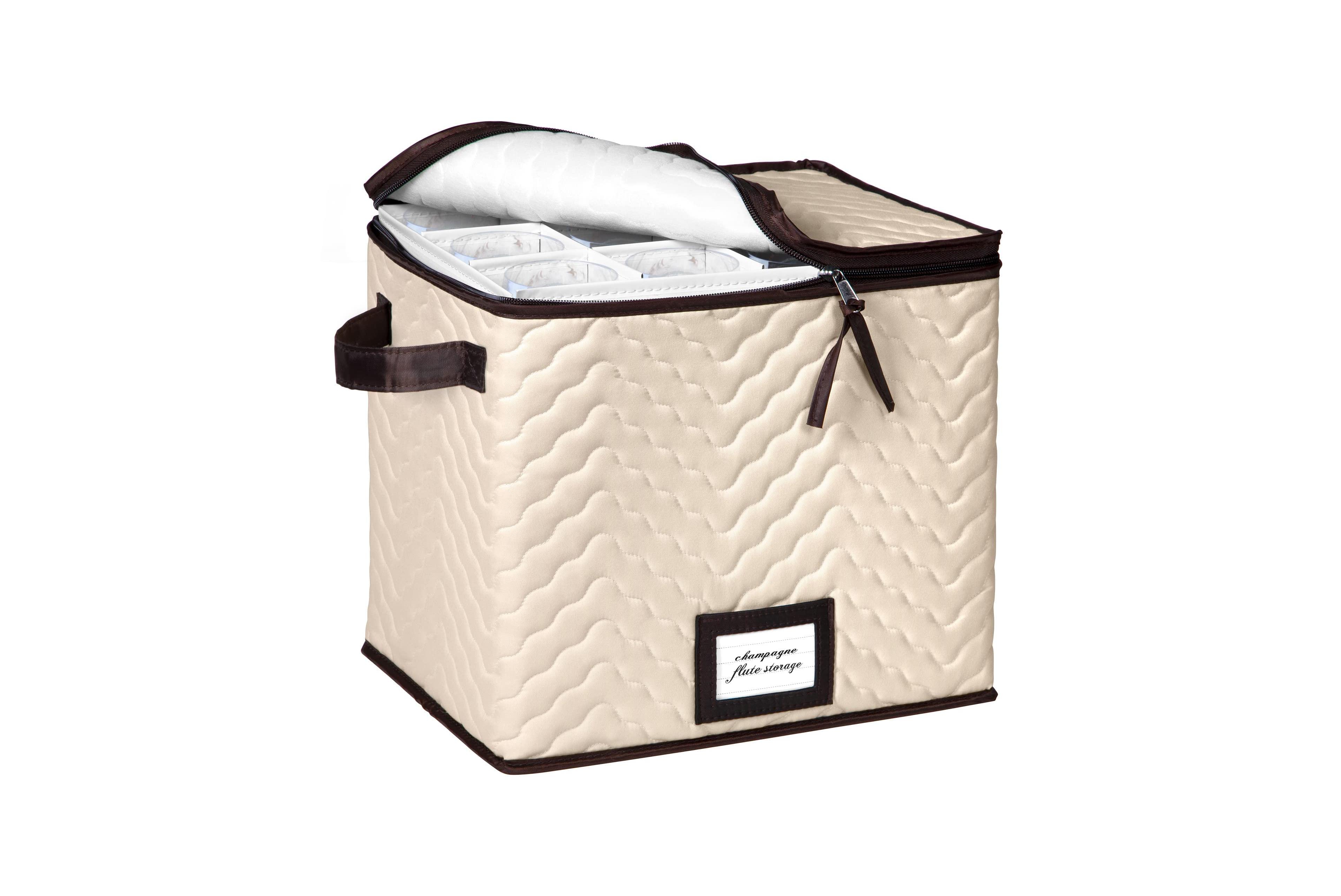 Florida Brands Wine Glass Storage Box with Dividers - Holds 12 Champagne Flute Glasses up to 10" Tall