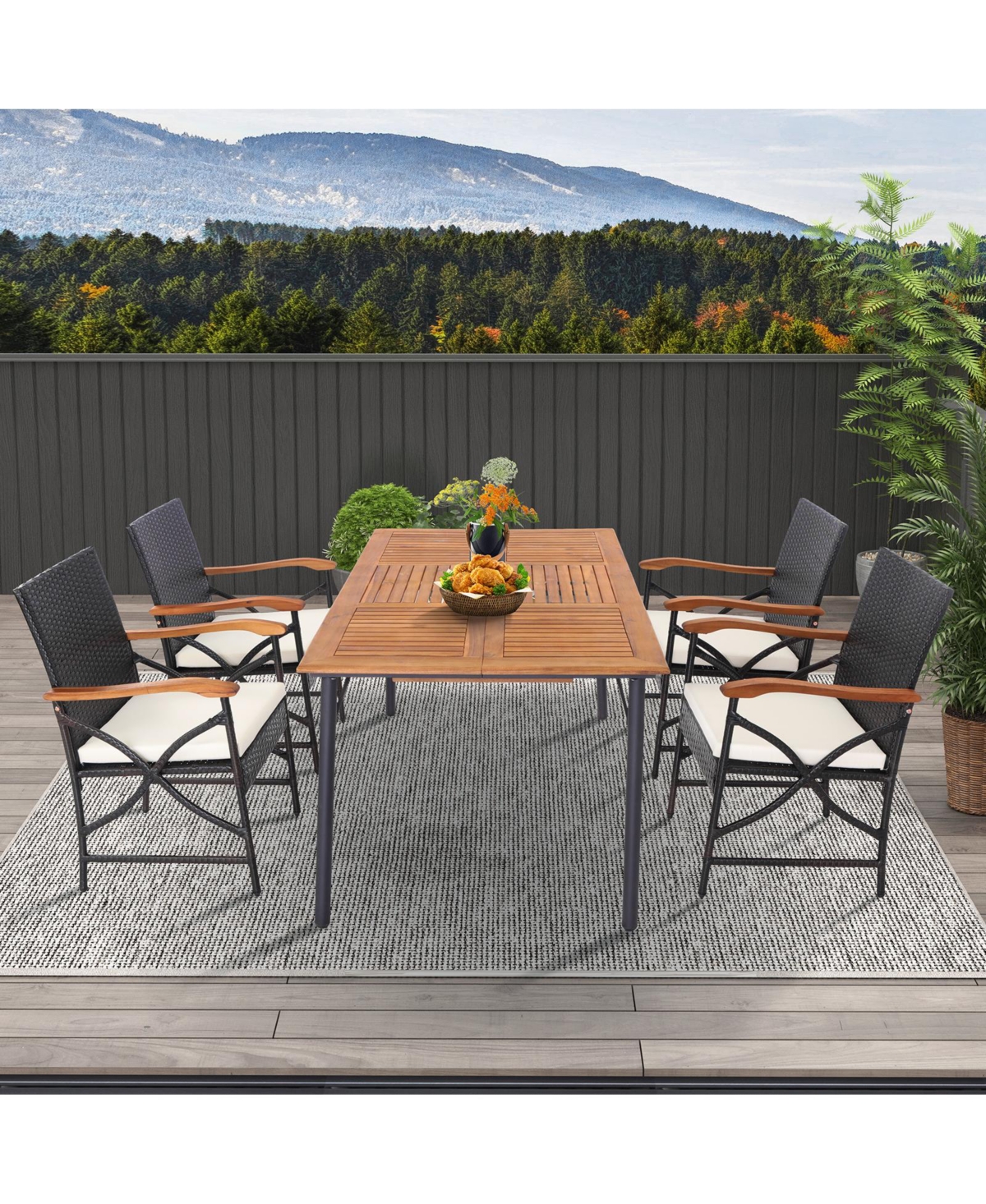 Sugift Set of 4 Patio Wicker Chairs with Soft Zippered Cushion