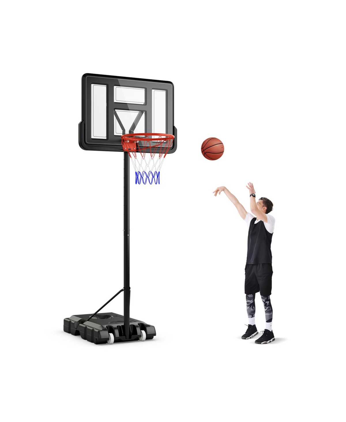 4.4-10 Feet Portable Basketball Hoop Adjustable with 2 Wheels and Fillable Base - Black