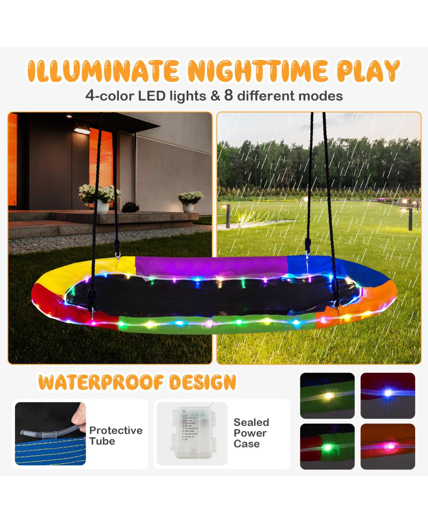 Детская игрушка HONGGE 60 Inches Saucer Swing with LED Lights, Ages 3 and Up — фото 5