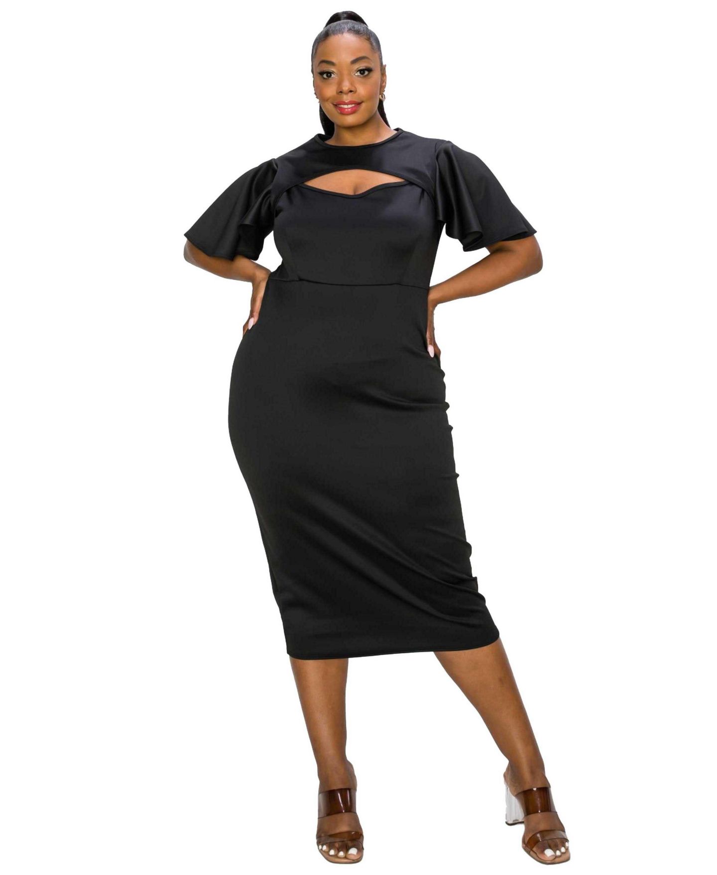 Женское платье L I V D Plus Size Millie Cutout Flutter, цвет: Чёрный — фото 1