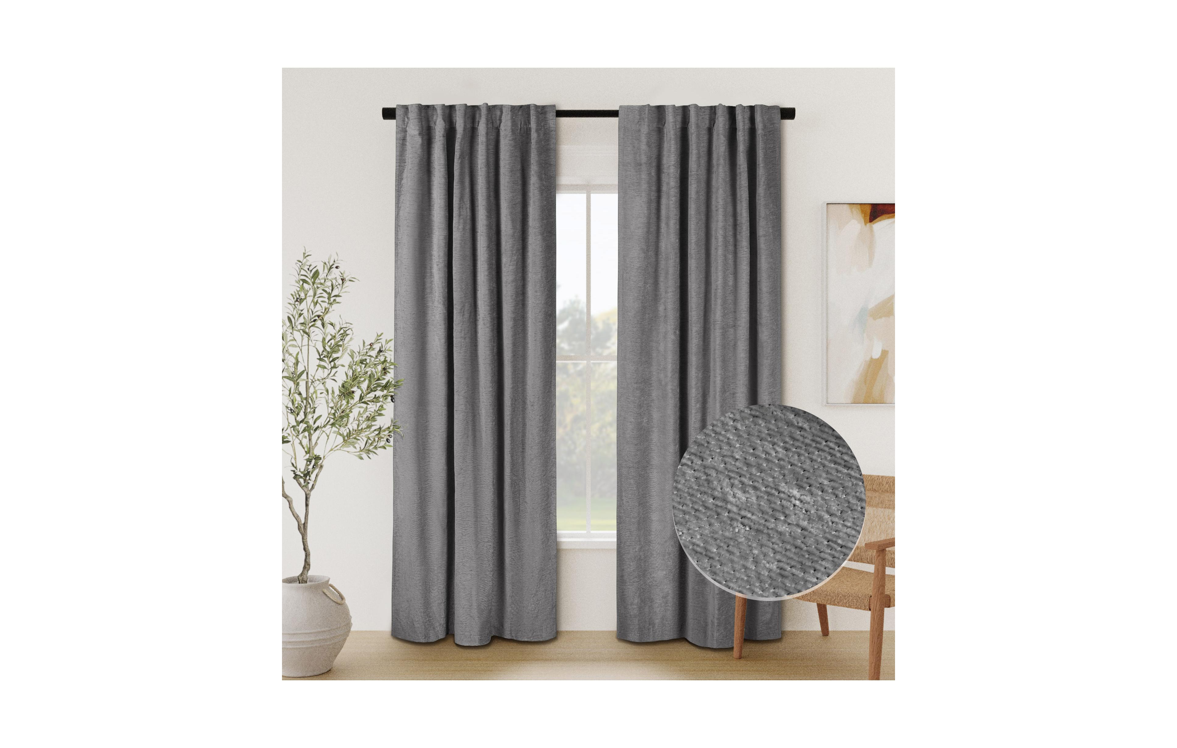 Chenille Solid Room Darkening Back Tab Curtain Panel, 52"×108"