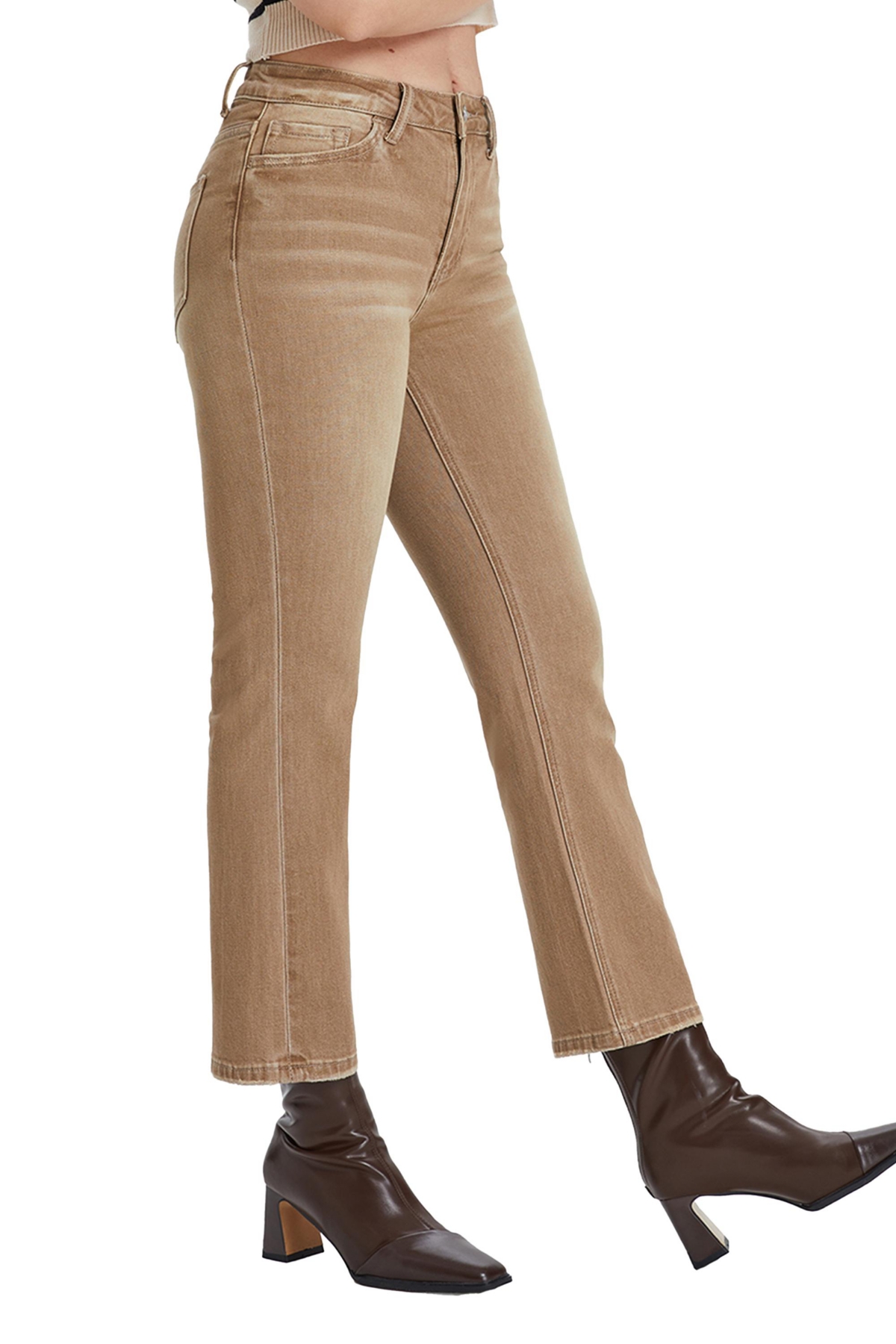 Bayeas Women's High Rise Crop Flare Jeans In Khaki
