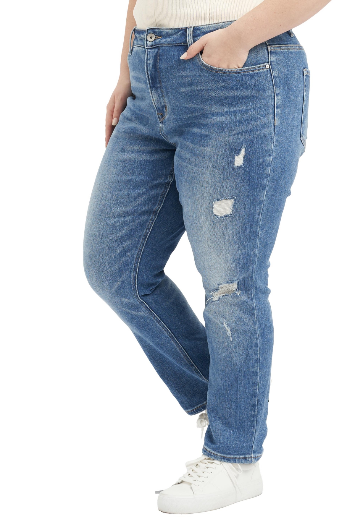 BAYEAS PLUS SIZE HIGH RISE GRINDED MOM JEANS 