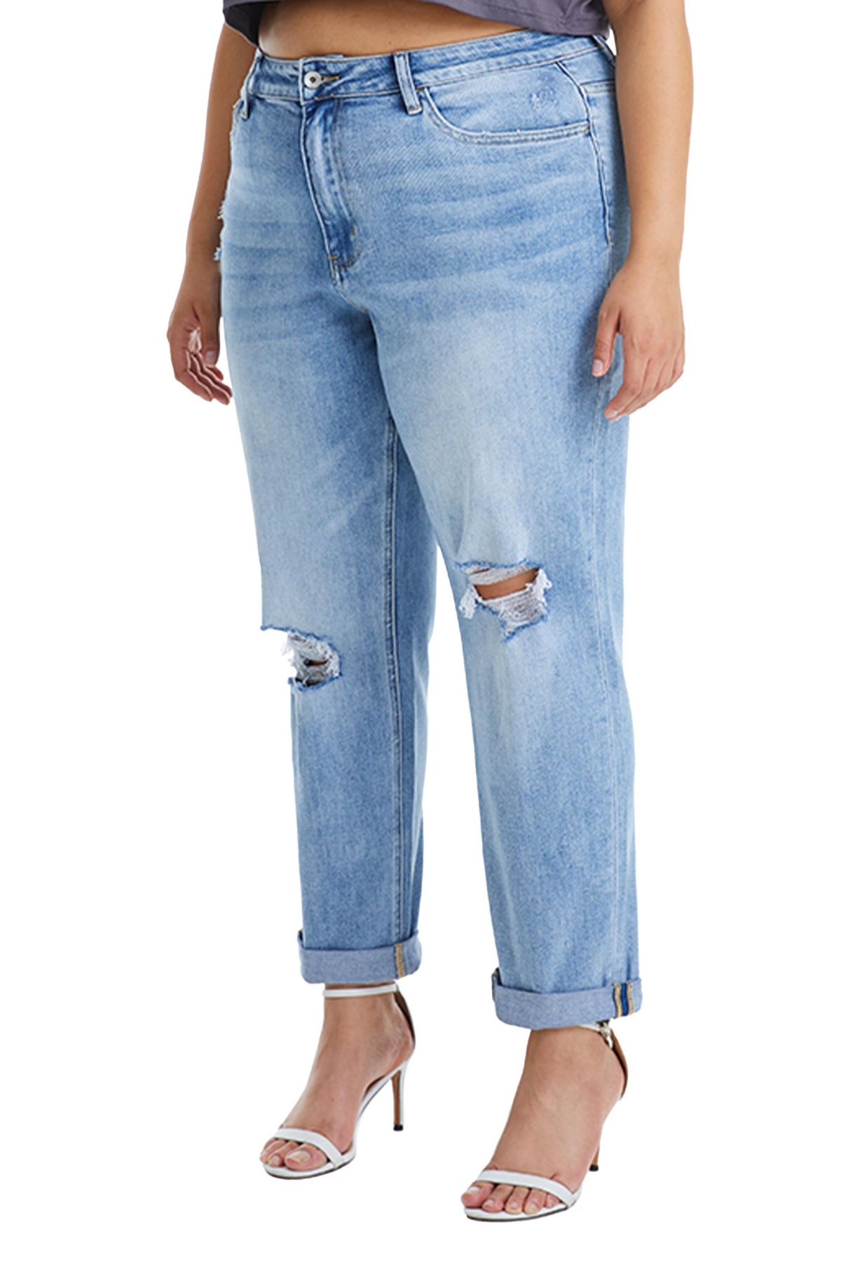 Bayeas Plus Size High Rise Relaxed Boyfriend Jeans In Southern