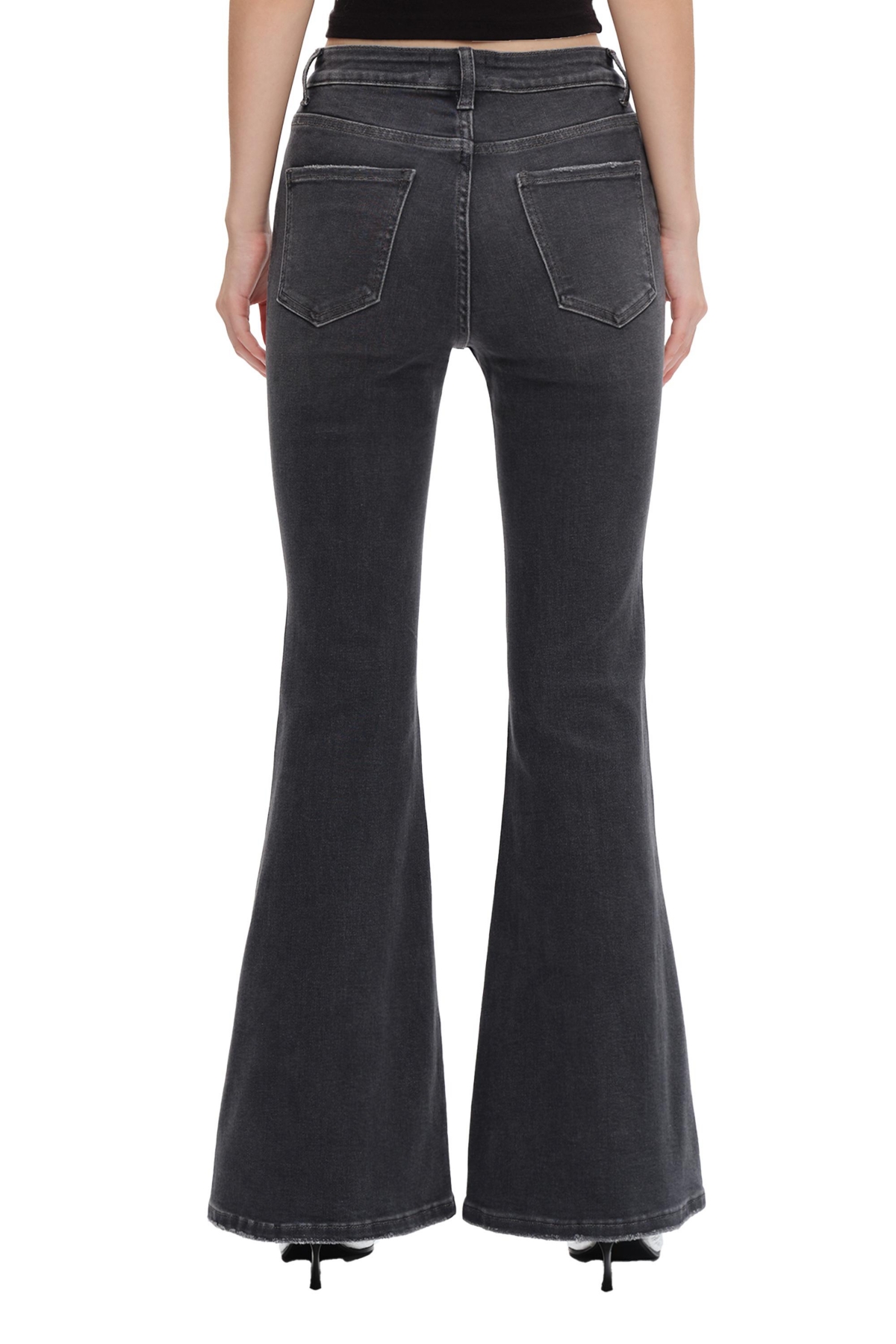Bayeas High Waist Distressed Bootcut Jeans In Gray