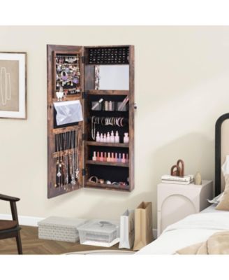 Door Wall Mount Touch Screen LED Light Mirrored Jewelry Cabinet Storage