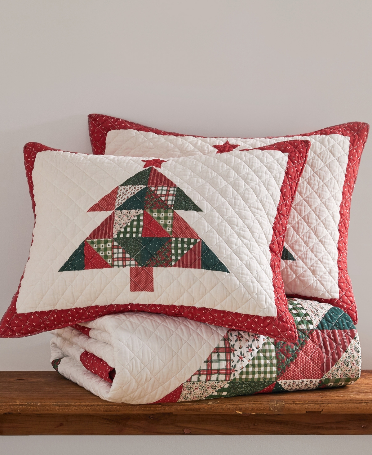 Levtex Patchwork Pine Stitching 3-pc. Quilt Set, Full/queen In Red
