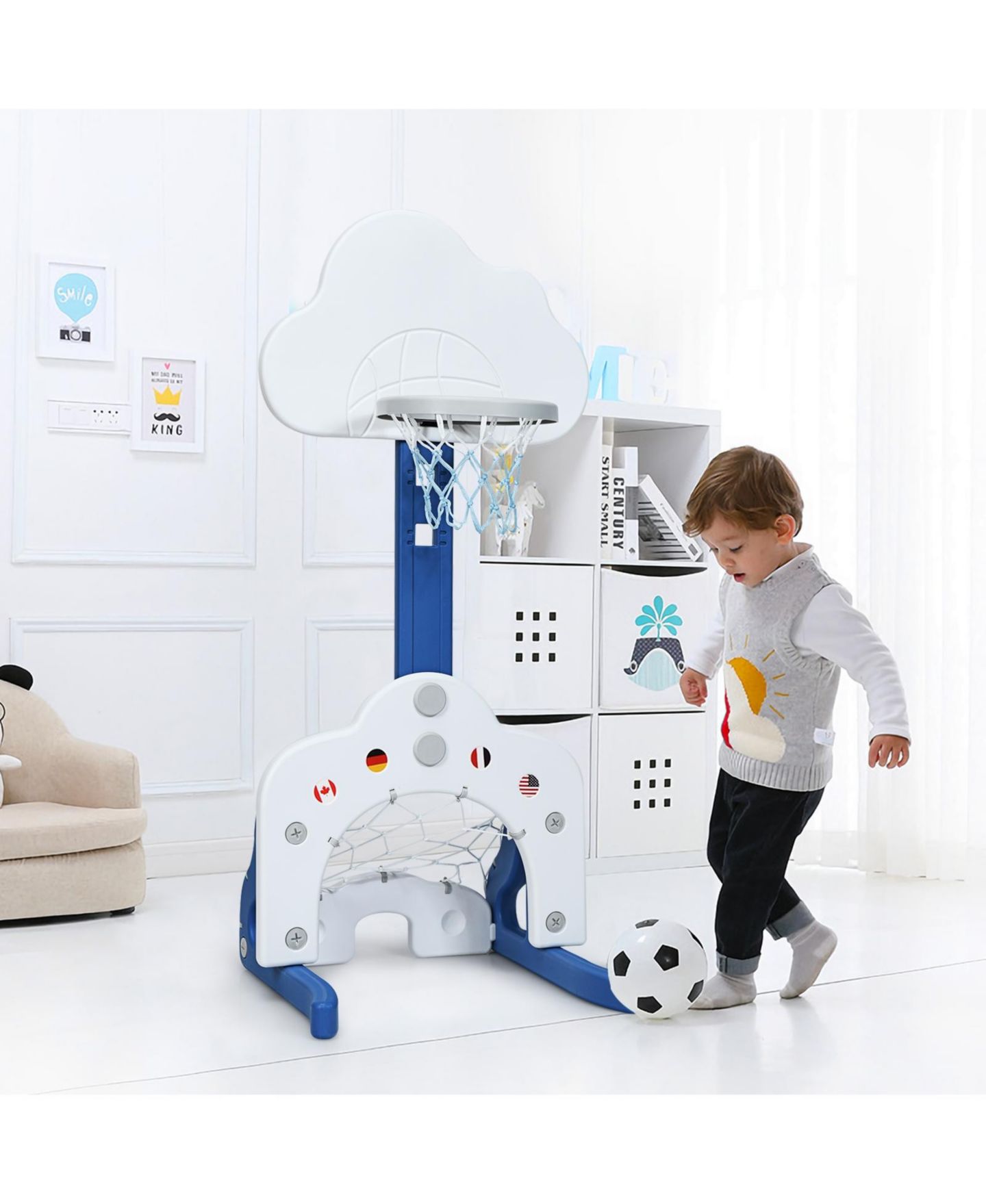 Детские игрушки HONGGE 3-in-1 Adjustable Basketball Hoop Set, Ages 3+ — фото 2