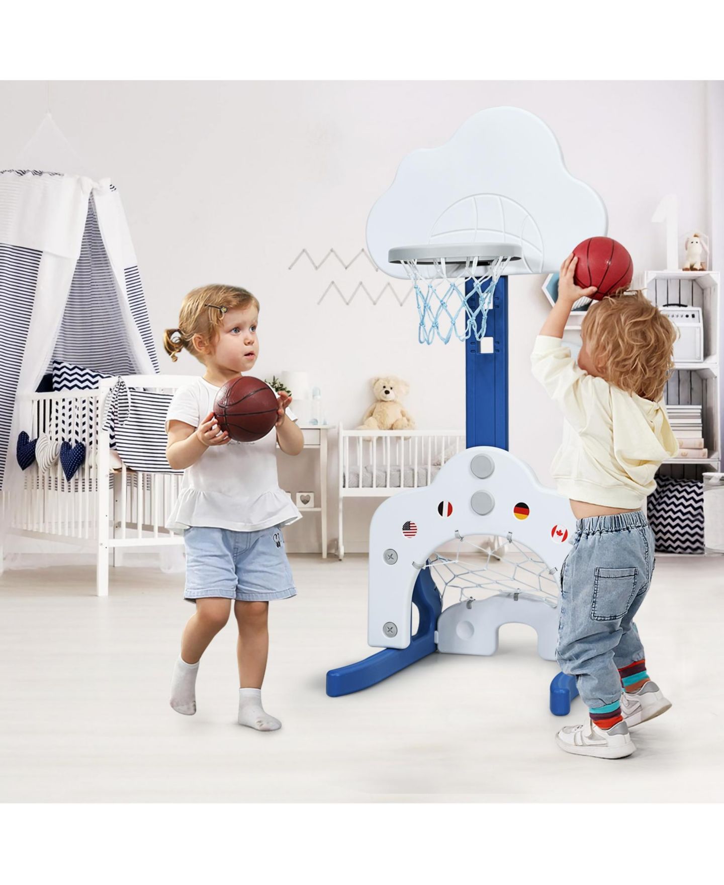 Детские игрушки HONGGE 3-in-1 Adjustable Basketball Hoop Set, Ages 3+ — фото 6