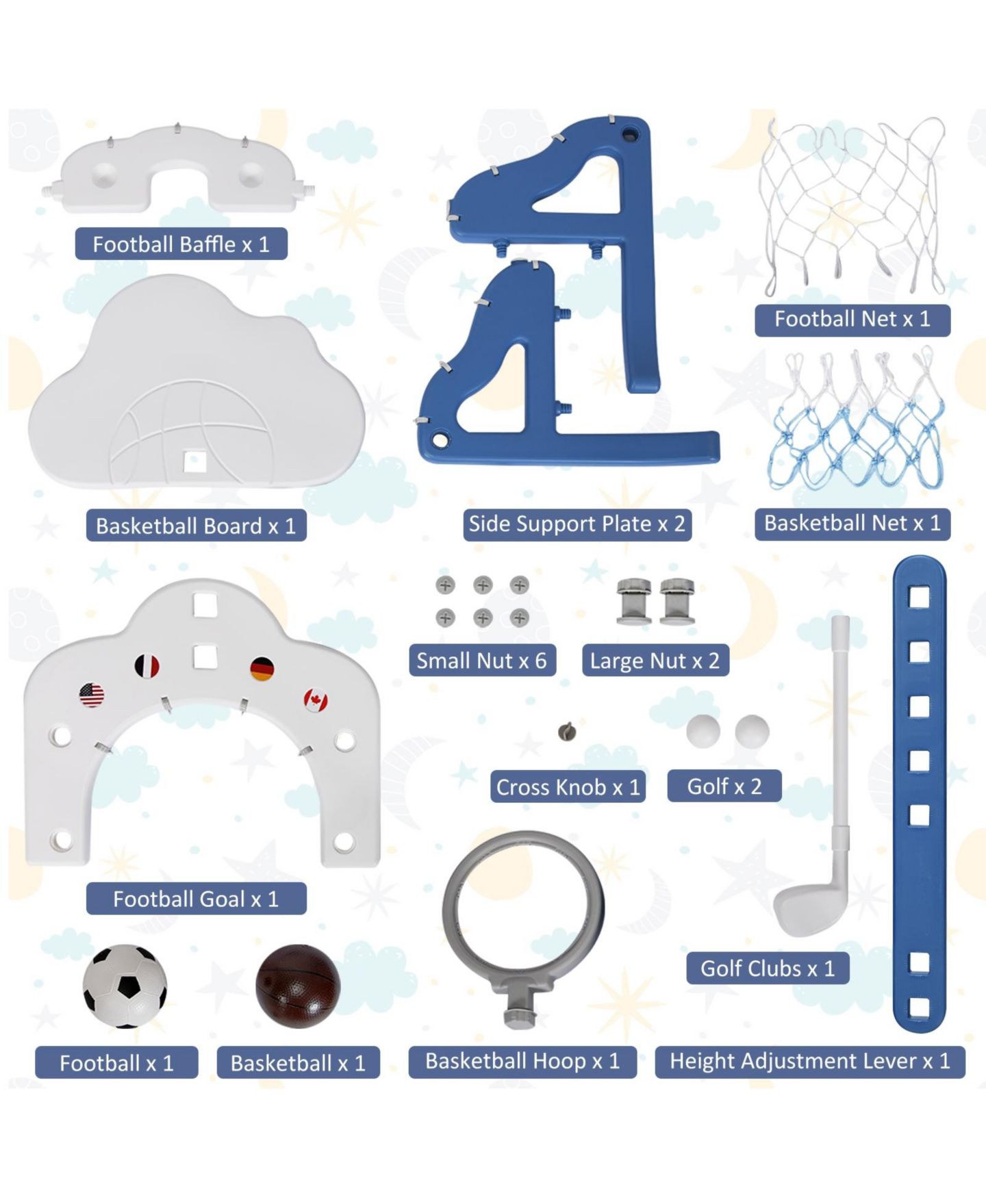 Детские игрушки HONGGE 3-in-1 Adjustable Basketball Hoop Set, Ages 3+ — фото 7