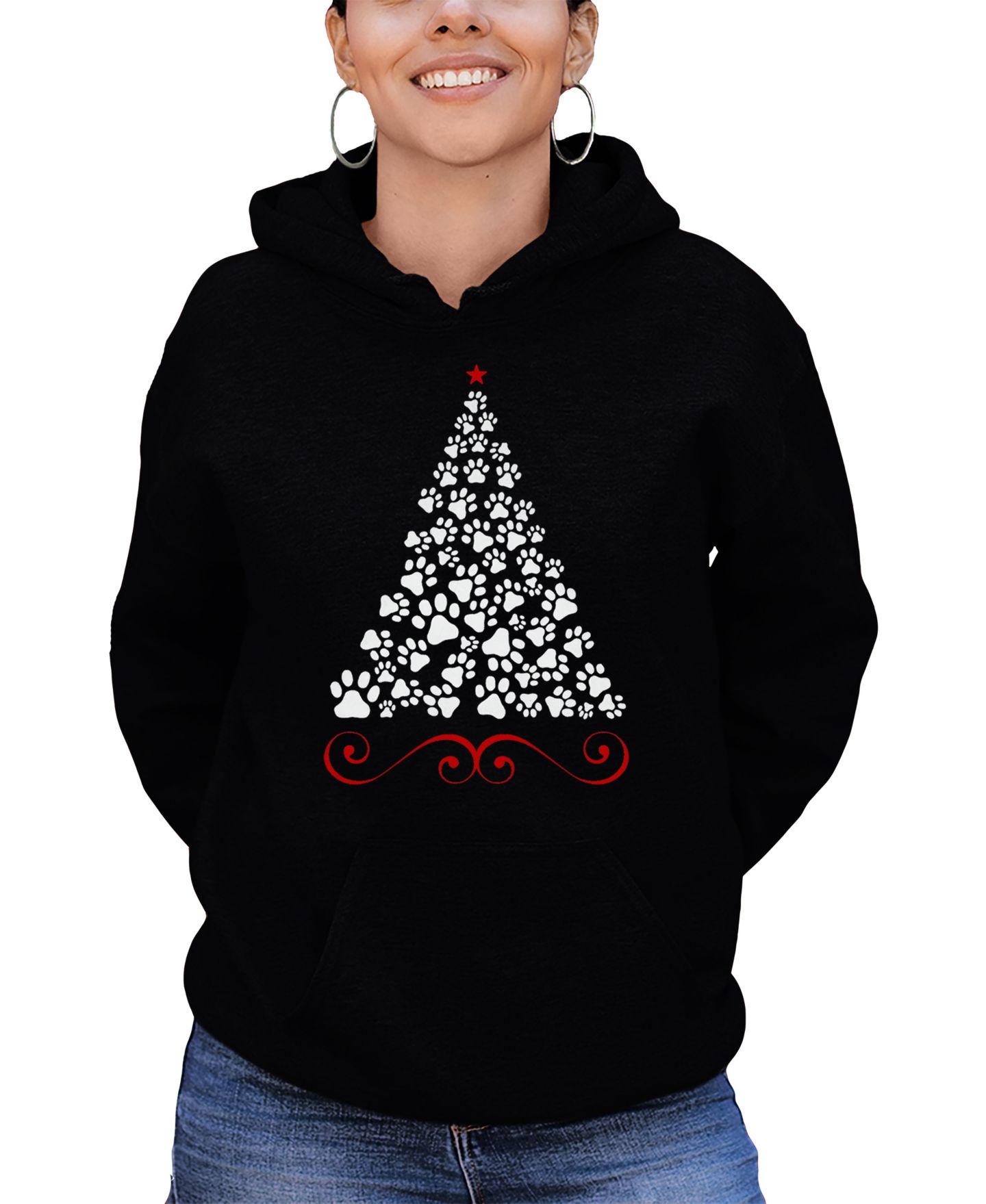 Женское худи LA Pop Art Paw Christmas Tree, цвет: Чёрный — фото 1