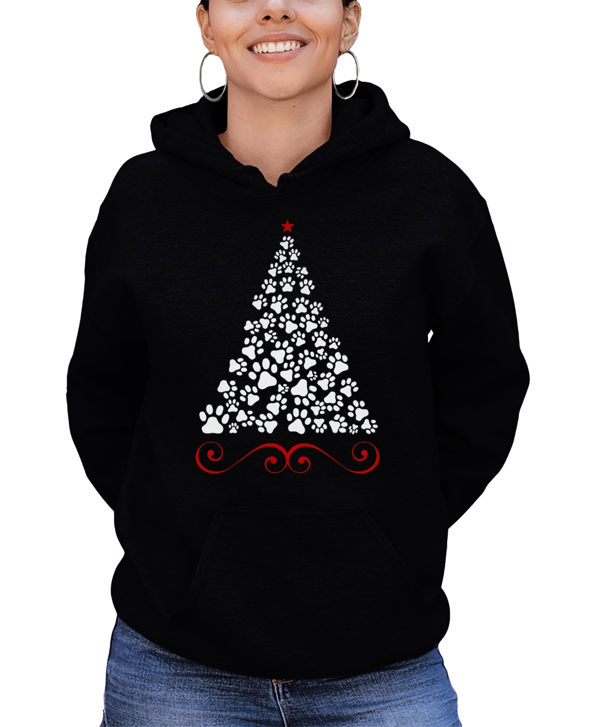 LA POP ART WOMEN'S PAW CHRISTMAS TREE ART HOODED SWEATSHIRT 